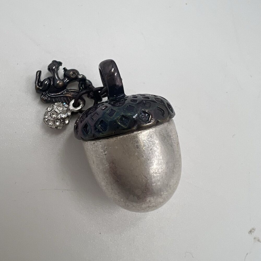 Acorn Pendant, Silver And Brass Tone Heavy European Charm Squirrel Sparkle